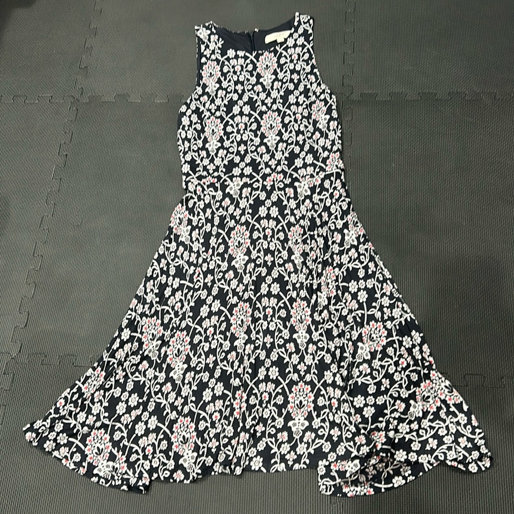 LOFT Navy with white and red print dress Small